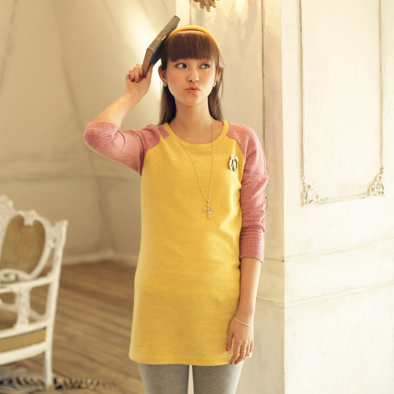 A23548 spring new arrival taro cream casual raglan sleeve knitted top brooch