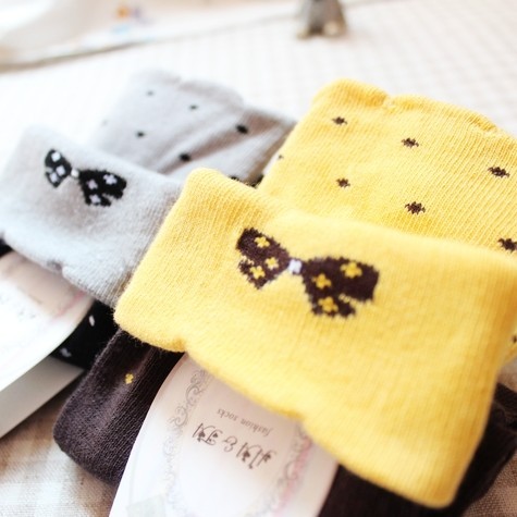 A271 socks polka dot bow roll up hem autumn and winter women's sock cotton socks