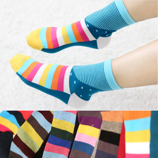 A285 socks oblique stripe polka dot patchwork women's 100% cotton sock cotton socks