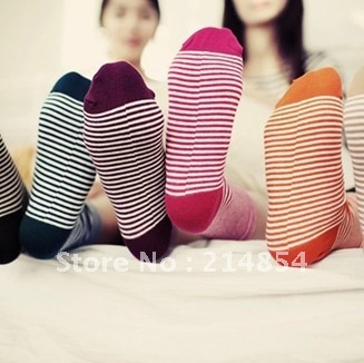 A287 socks cotton candy color fine stripe women's  cotton socks