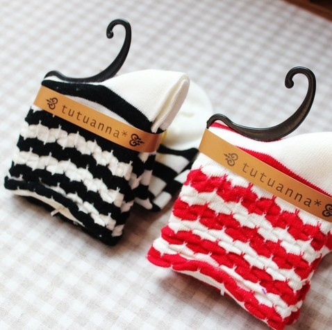 A301 socks wave stripe laciness 100% women's cotton sock cotton socks