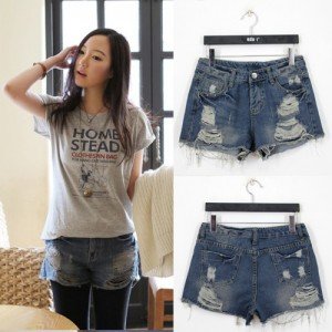 A9254 # 2011 Hot new summer before and after the Korean ragged beggar woman short jeans