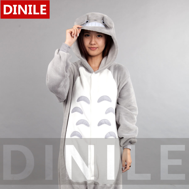 Adult onesie Autumn and winter cartoon animal grey totoro sleepwear coral fleece one piece lovers lounge