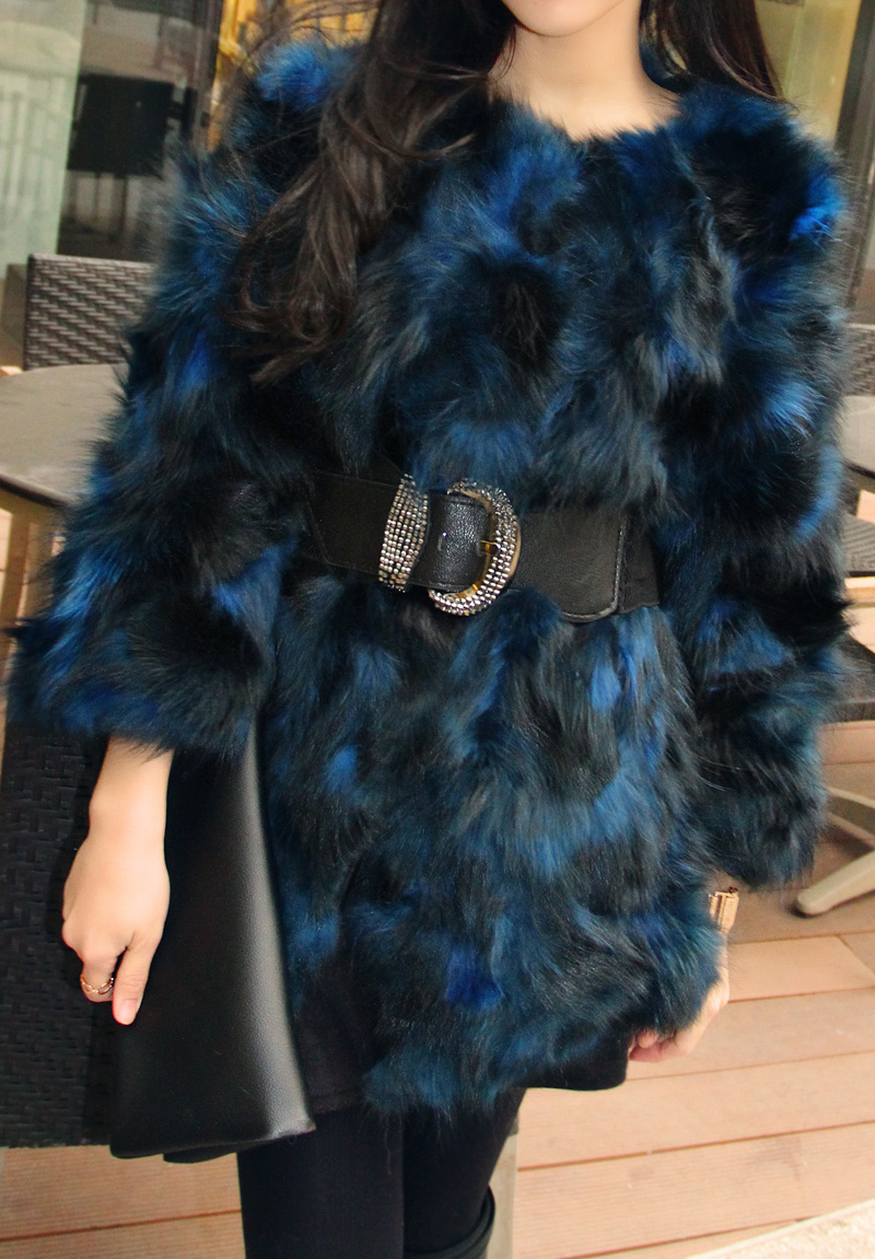 Advanced navy blue black raccoon fur long design fur noble elegant 189