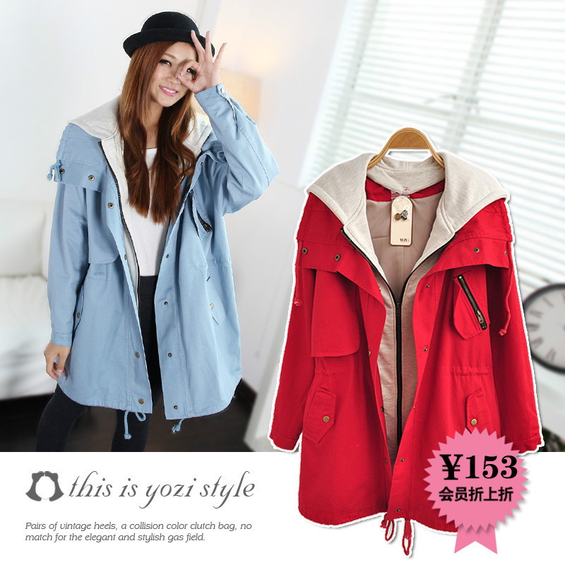 After 153 yozi 2012 hooded loose stand collar trench outerwear gf054