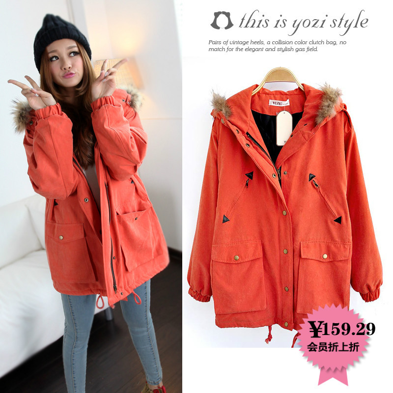 After 159 yozi winter new arrival hooded fur collar loose wadded jacket cotton-padded jacket outerwear zc330