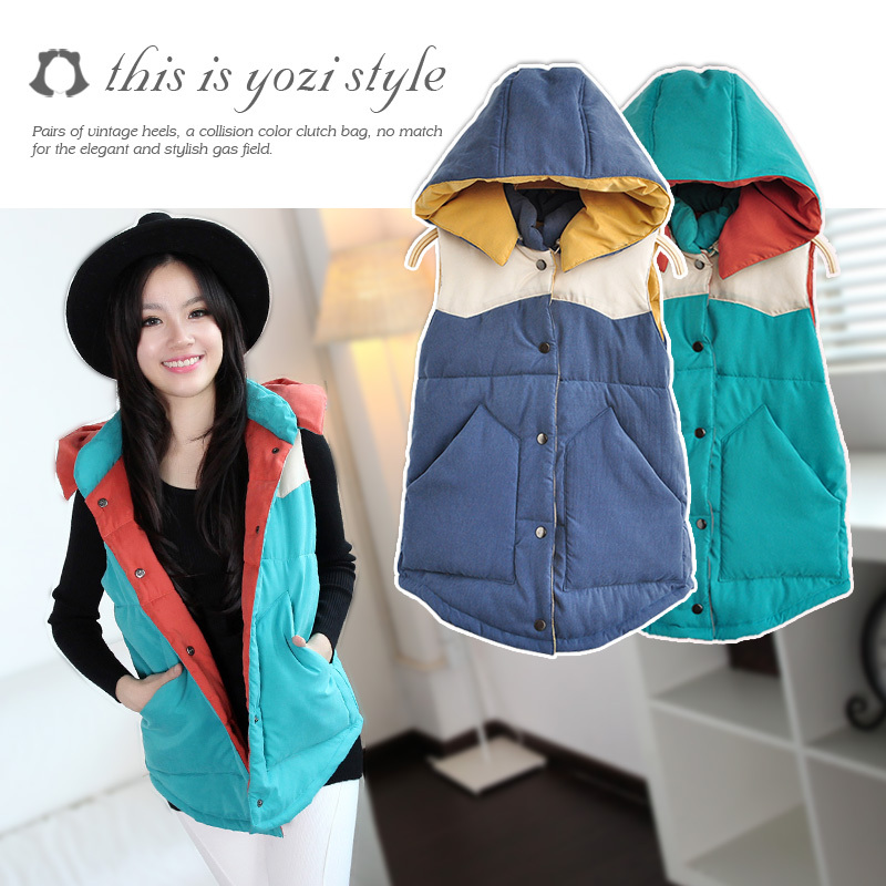 After 81 yozi spring new arrival fashion thickening with a hood vest cotton clip vest outerwear female zb315