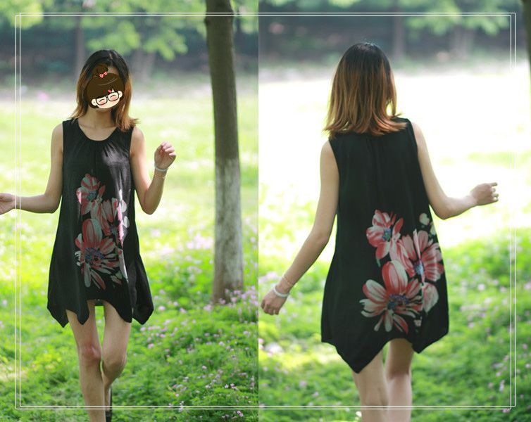 Ag . qweet black flower unique sweep sleeveless knitted clothing