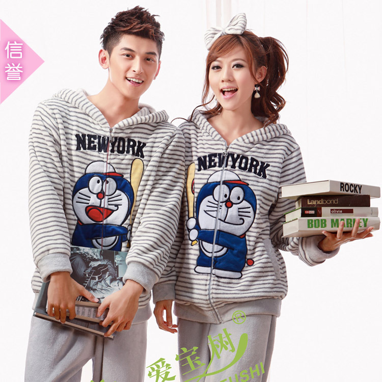 Aibo 2012 autumn and winter coral fleece long-sleeve lovers sleep set cartoon DORAEMON lounge