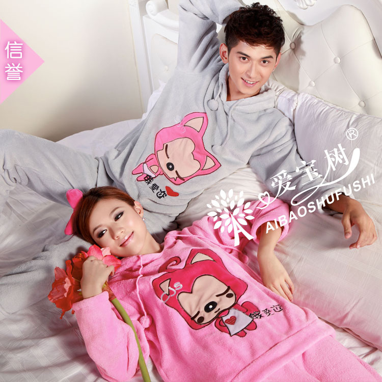 Aibo 2012 autumn and winter coral fleece long-sleeve lovers sleep set cartoon hyraxes lounge