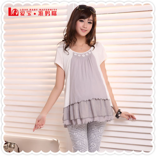 Aibo middot . mommas 2013 maternity clothing maternity cotton knitted T-shirt short-sleeve top 10503