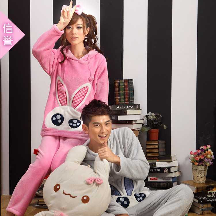 Aibo thickening coral fleece long-sleeve lovers sleep set cartoon rabbit lounge