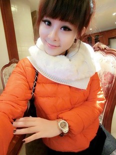 Aim 2012 autumn and winter fur collar knitted muffler scarf candy color short design wadded jacket