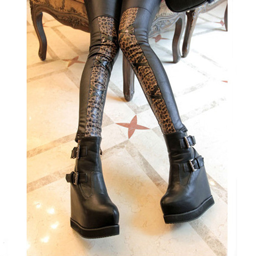 Aim 2012 winter all-match faux leather zipper check add velvet legging