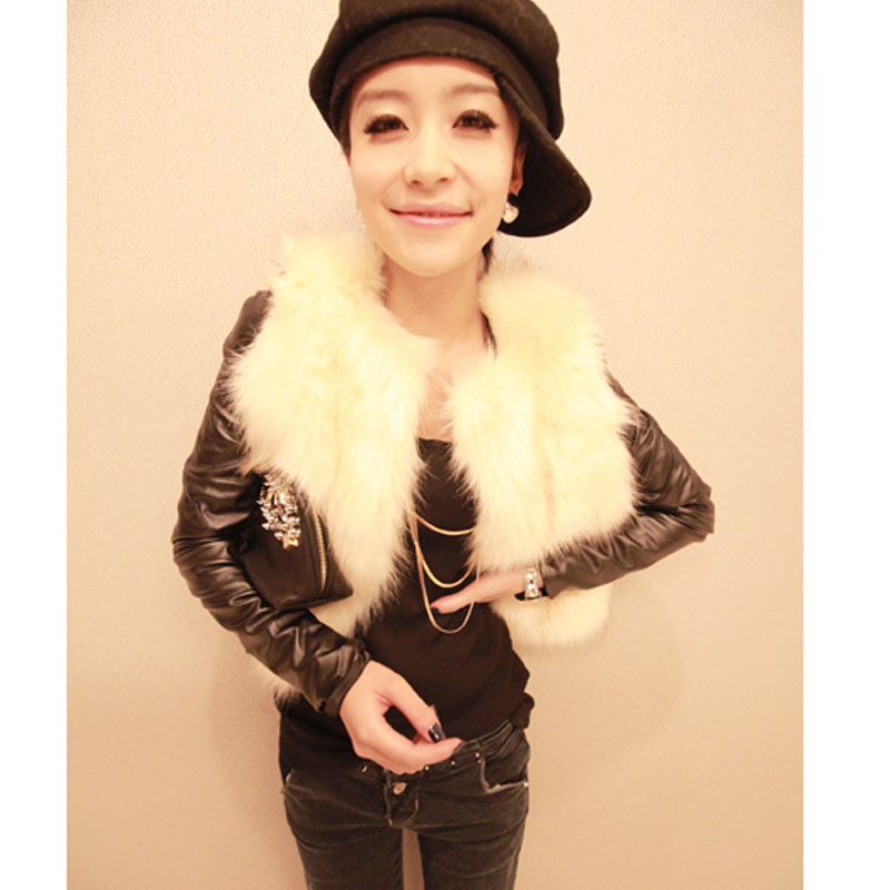 Aim 2012 winter patchwork faux short design jacket outerwear fur coat jacket coat/leather coat