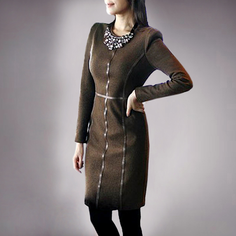 Airangel autumn and winter the professional women's leather thick woolen slim long-sleeve dress plus size available