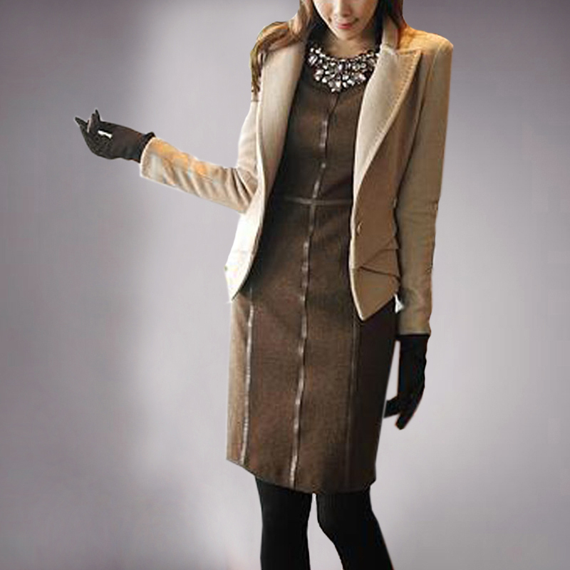 Airangel autumn and winter women elegant leather coat one-piece dress woolen dress set plus size available