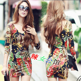 Airfreight   Free shipping 2013 new women's European style sexy deep V-neck suit charming primer skirt package hip dress