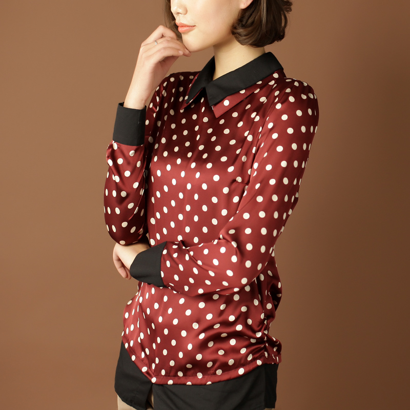 Ak6-3 spring 2013 women's turn-down collar pullover vintage slim pleated 9132 long-sleeve shirt