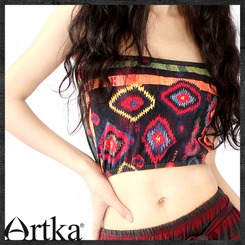 Akkadian multicolour digital print basic elastic knitted tube top 12 a09275