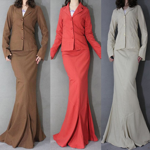 alibaba express Fashion female career dress set fluid turn-down collar long-sleeve suit expansion bottom fish tail full dress