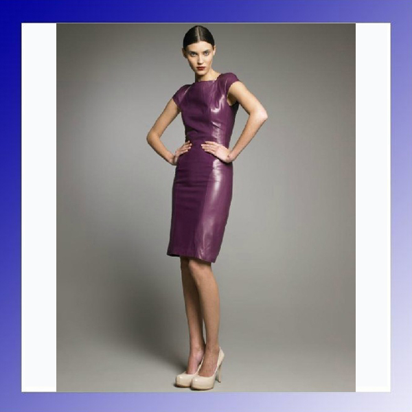 Aliexpress spring summer fashion vintage ol brief sheepskin slim artificial leather purple one-piece dress