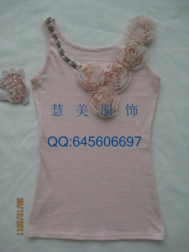 All-match chest rose beaded slim small vest basic shirt thread cotton vest free shipping