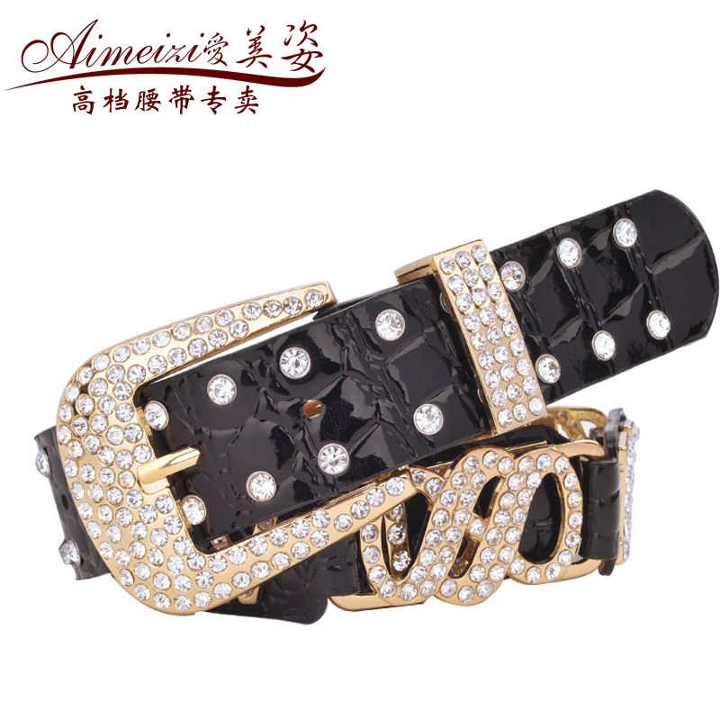 All-match fashion female strap decoration belt genuine leather rhinestone metal jeans belt