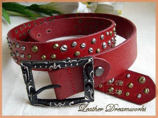 All-match genuine leather rivet pin buckle women's strap genuine leather fashion red belt women's cronyism