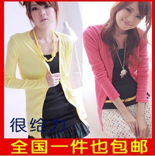 All-match long-sleeve V-neck long design cardigan thin sweater outerwear female