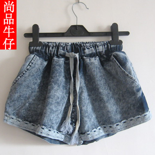 All-match loose plus size fresh lace decoration denim shorts new arrival female 314