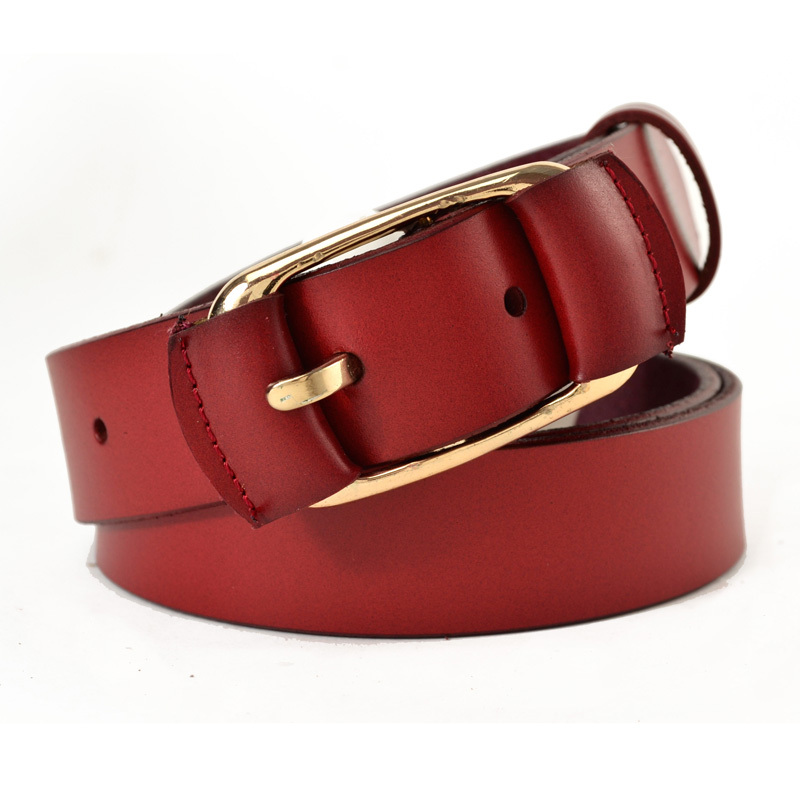 All-match red belt all-match women's belt female pin buckle strap genuine leather cowhide strap np