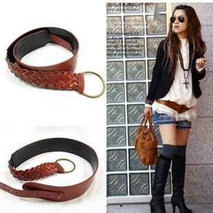 All-match shirt faux leather knitted wide belt strap