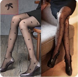 All-match small bow rompers stockings jacquard pantyhose legging