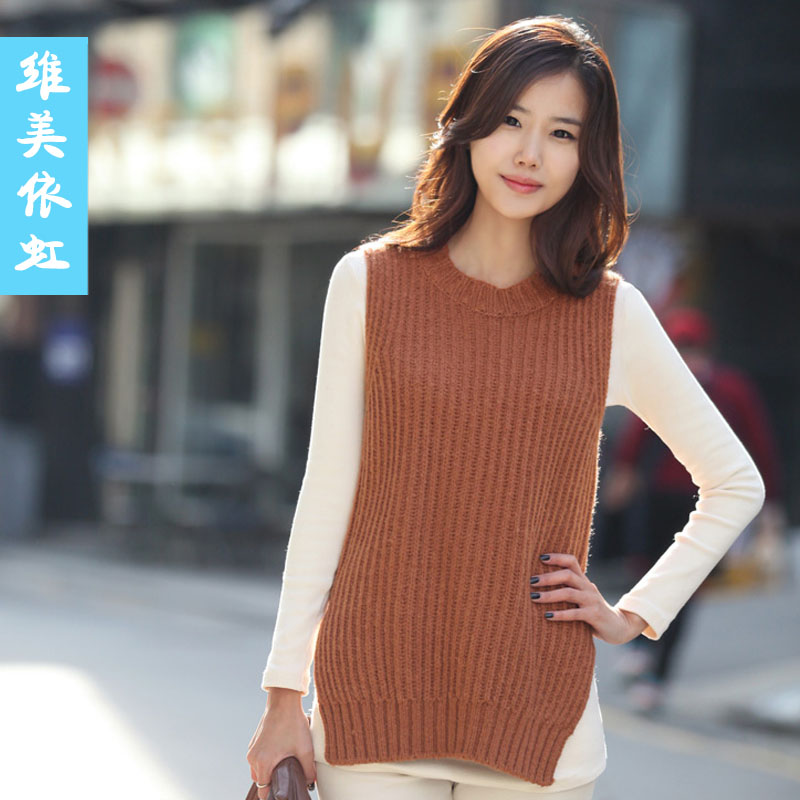 All-match street sleeveless knitted vest medium-long sweater female y41025