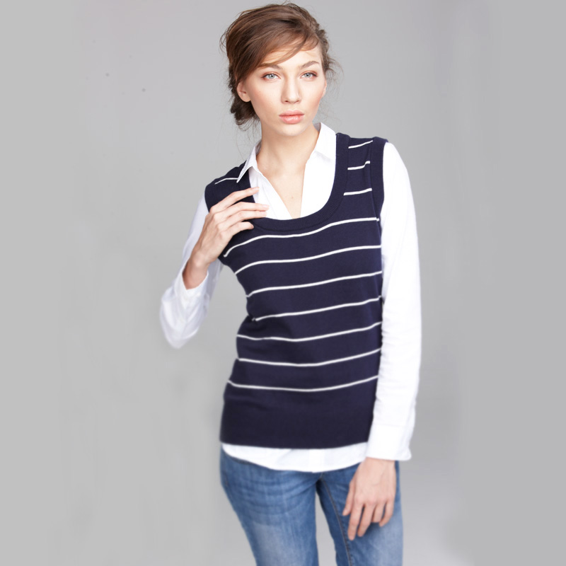 All-match vest fashion autumn stripe o-neck woven vest female