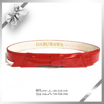 All-match white red bow genuine leather belt