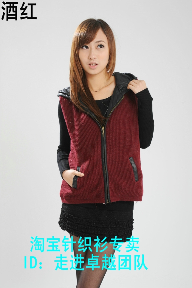 All-match women's sleeveless vest hooded zipper double pocket cardigan