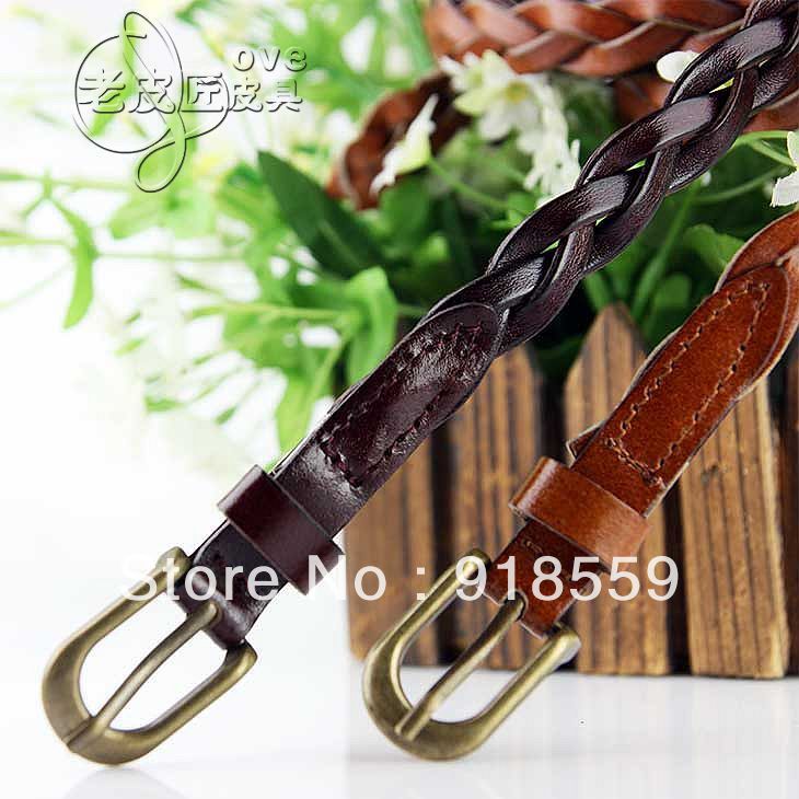 All-match women's small buckle knitted belt genuine leather strap women's strap thin belt