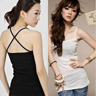 All-match x spaghetti strap vest back cross basic vest long design vest female 100% cotton