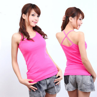 All-match x spaghetti strap vest back cross basic vest long design vest female 100% cotton