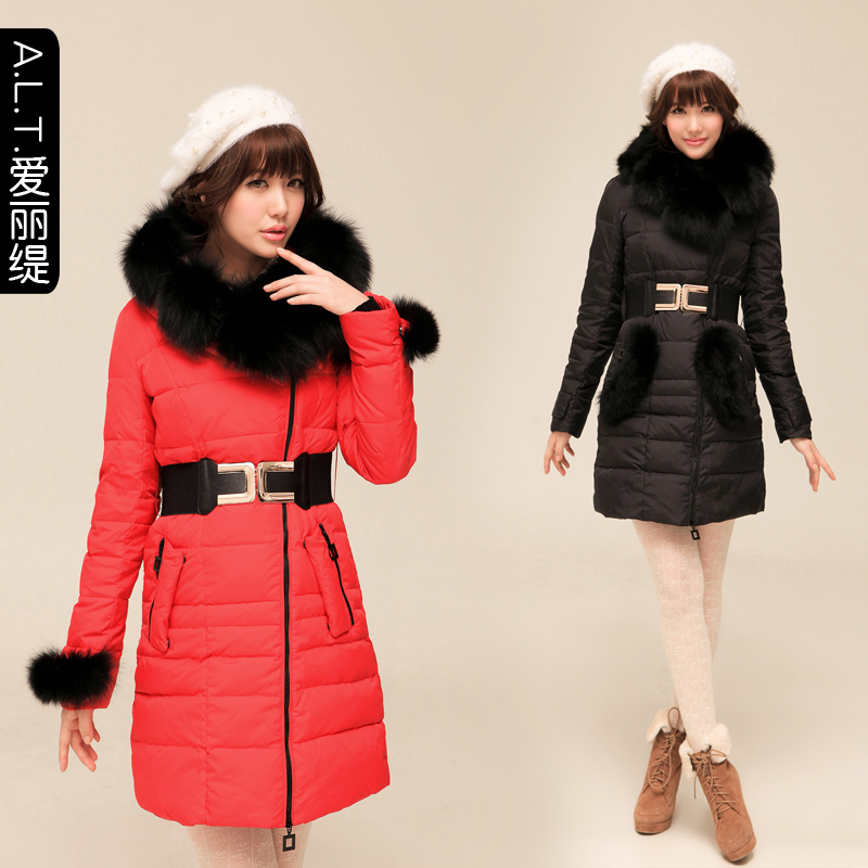 Ally high quality fox fur winter 2012 thickening with a slim medium-long hood down coat