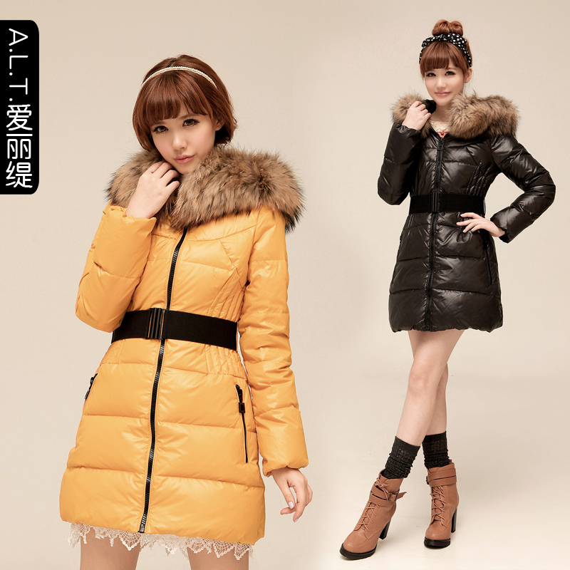 Ally women's 2012 slim medium-long down coat female large fur collar thick outerwear