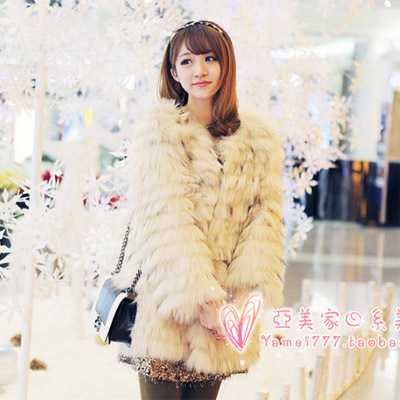 American kaki exquisite fox fur raccoon fur medium-long fur coat overcoat