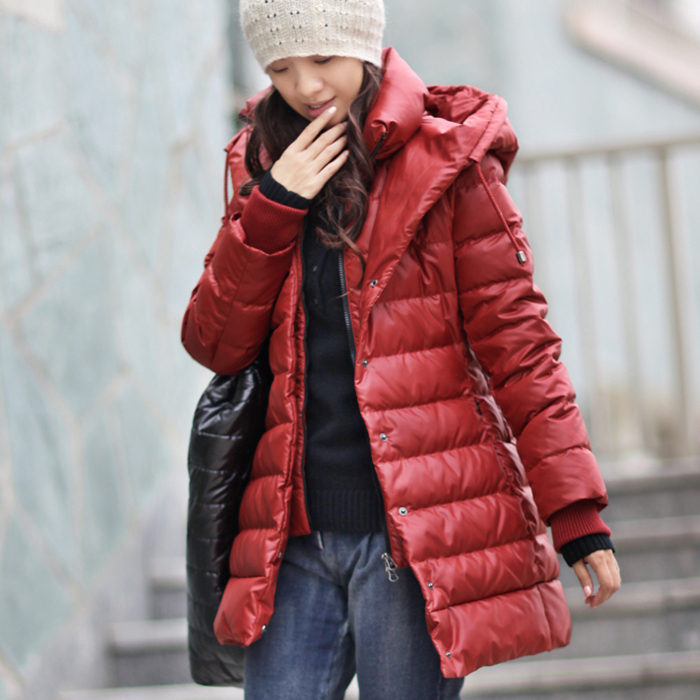 Amii autumn and winter Women elegant slim faux two piece with a hood solid color down coat 11120568 Free Shipping