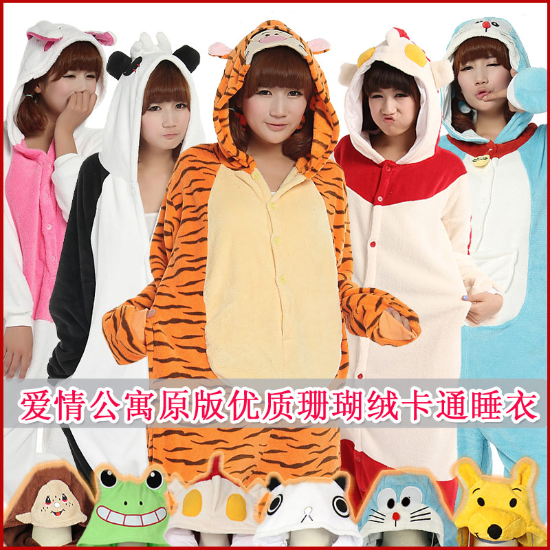 Animal coral fleece one piece sleepwear cartoon lovers parent-child lounge