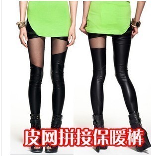 Ankle length trousers faux leather pants gauze personalized patchwork legging trousers female thickening thermal