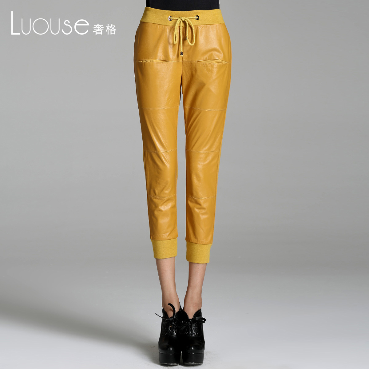 Ankle length trousers female casual sheepskin patchwork fashion women's l2081 leather legging