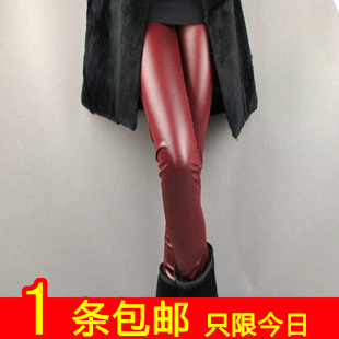 Ankle length trousers female faux leather pants thickening within the brushed beaver goatswool bamboo autumn and winter thermal