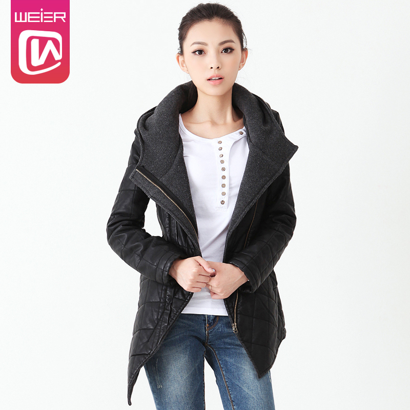 Anne caldwell wadded jacket PU cotton-padded jacket winter outerwear female thickening cotton-padded jacket female medium-long